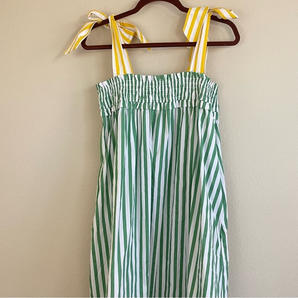 NWT Buru Contrast Striped Tie Shoulders Midi Dress Green & Yellow Size S/M - Picture 3 of 9